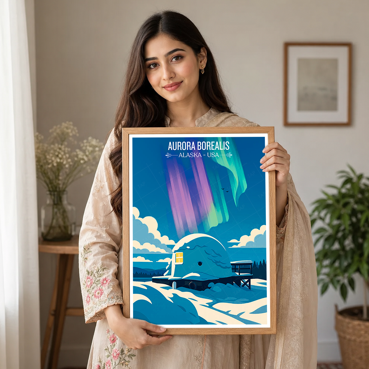 Aurora Borealis - Alaska - Travel Poster Print Modern Style Wall Art