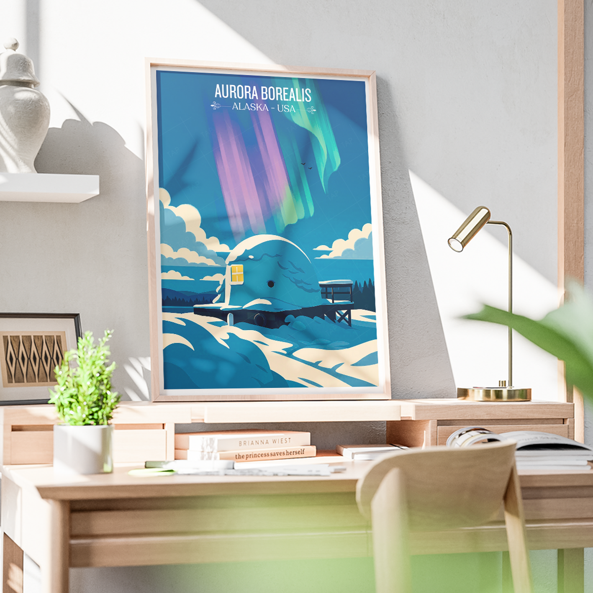 Aurora Borealis - Alaska - Travel Poster Print Modern Style Wall Art