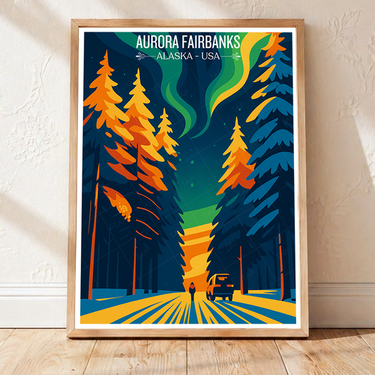 Aurora Fairbanks - Alaska - Travel Poster Print Modern Style Wall Art - Art Print - Travel Art Poster