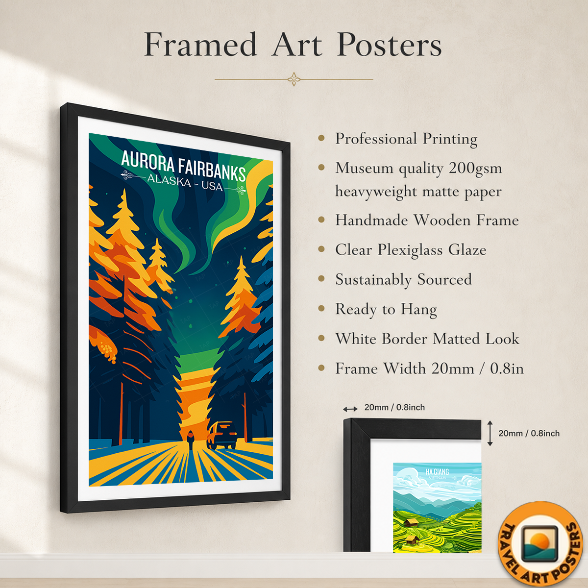 Aurora Fairbanks - Alaska - Travel Poster Print Modern Style Wall Art