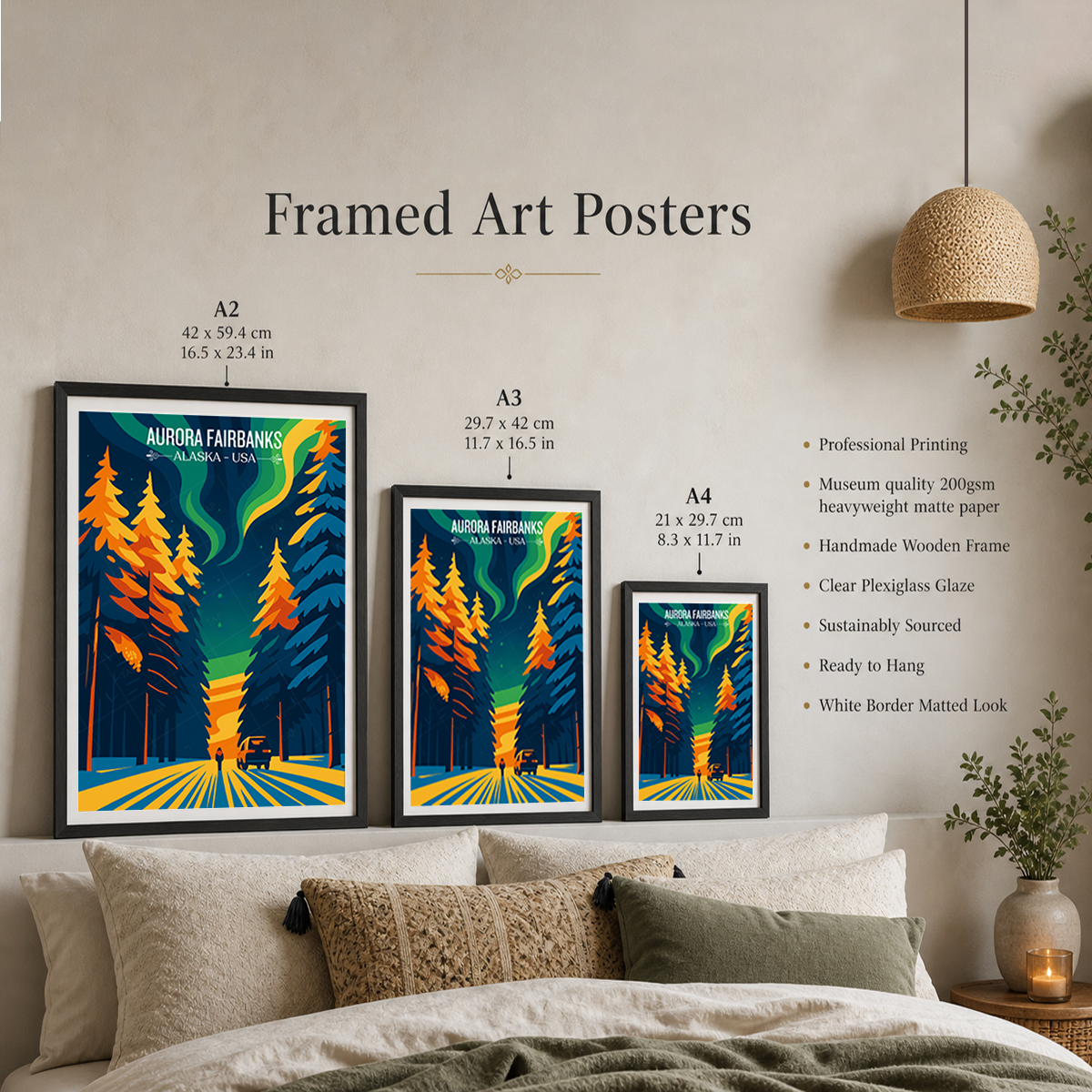 Aurora Fairbanks - Alaska - Travel Poster Print Modern Style Wall Art