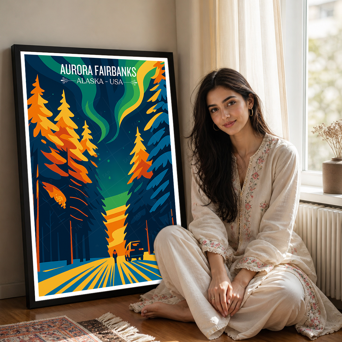 Aurora Fairbanks - Alaska - Travel Poster Print Modern Style Wall Art