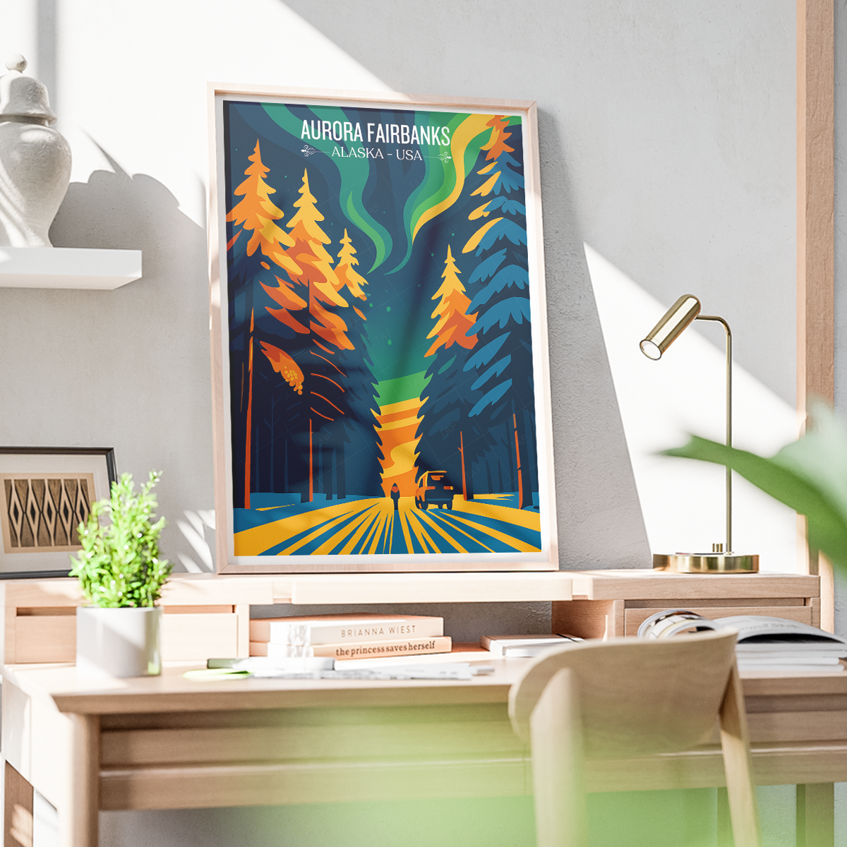 Aurora Fairbanks - Alaska - Travel Poster Print Modern Style Wall Art