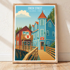 Creek Street - Alaska - Travel Poster Print Modern Style Wall Art