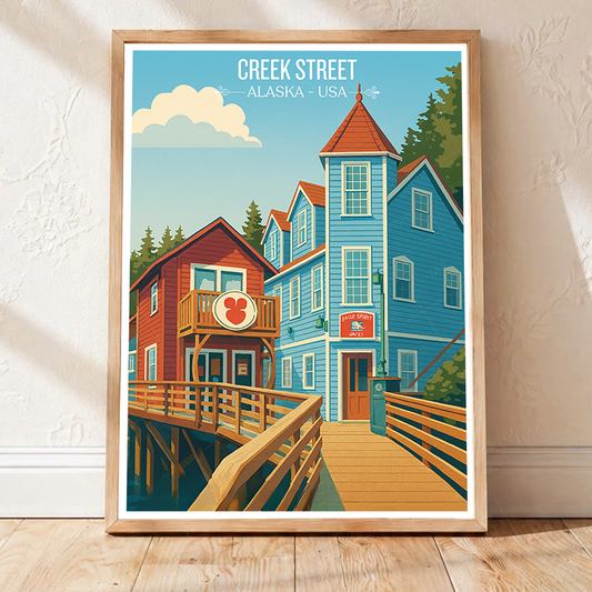 Creek Street - Alaska - Travel Poster Print Modern Style Wall Art - Art Print - Travel Art Poster