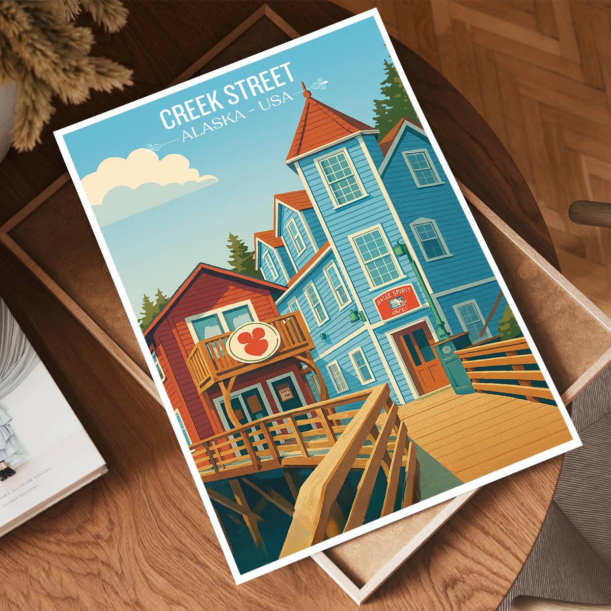 Creek Street - Alaska - Travel Poster Print Modern Style Wall Art