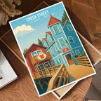 Creek Street - Alaska - Travel Poster Print Modern Style Wall Art
