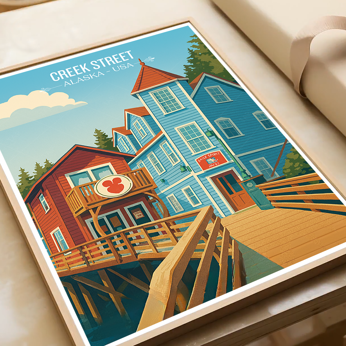 Creek Street - Alaska - Travel Poster Print Modern Style Wall Art