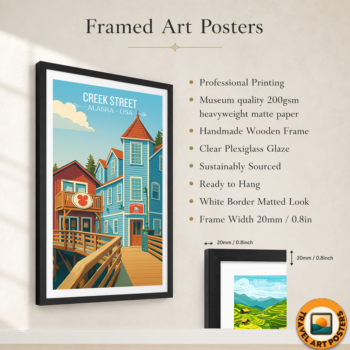 Creek Street - Alaska - Travel Poster Print Modern Style Wall Art