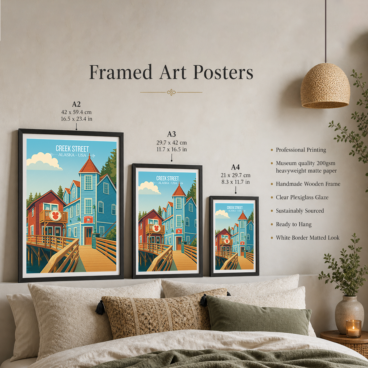 Creek Street - Alaska - Travel Poster Print Modern Style Wall Art