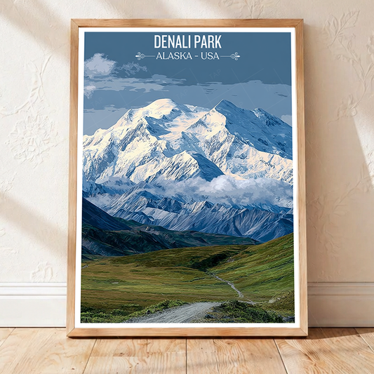 Denali Park - Alaska - Travel Poster Print Modern Style Wall Art - Art Print - Travel Art Poster