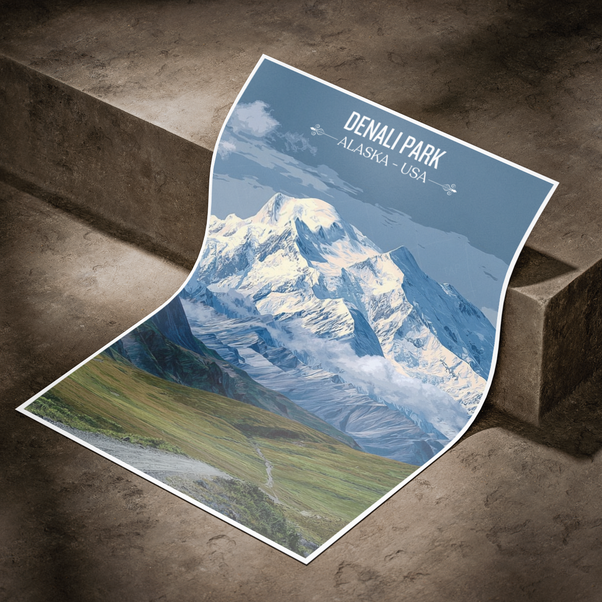 Denali Park - Alaska - Travel Poster Print Modern Style Wall Art