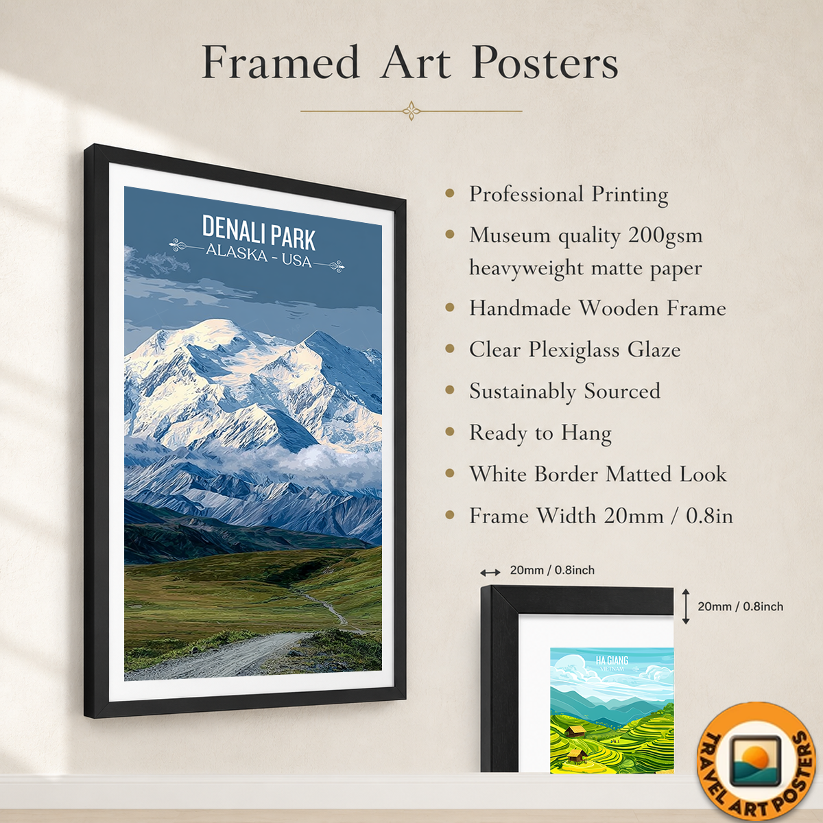 Denali Park - Alaska - Travel Poster Print Modern Style Wall Art