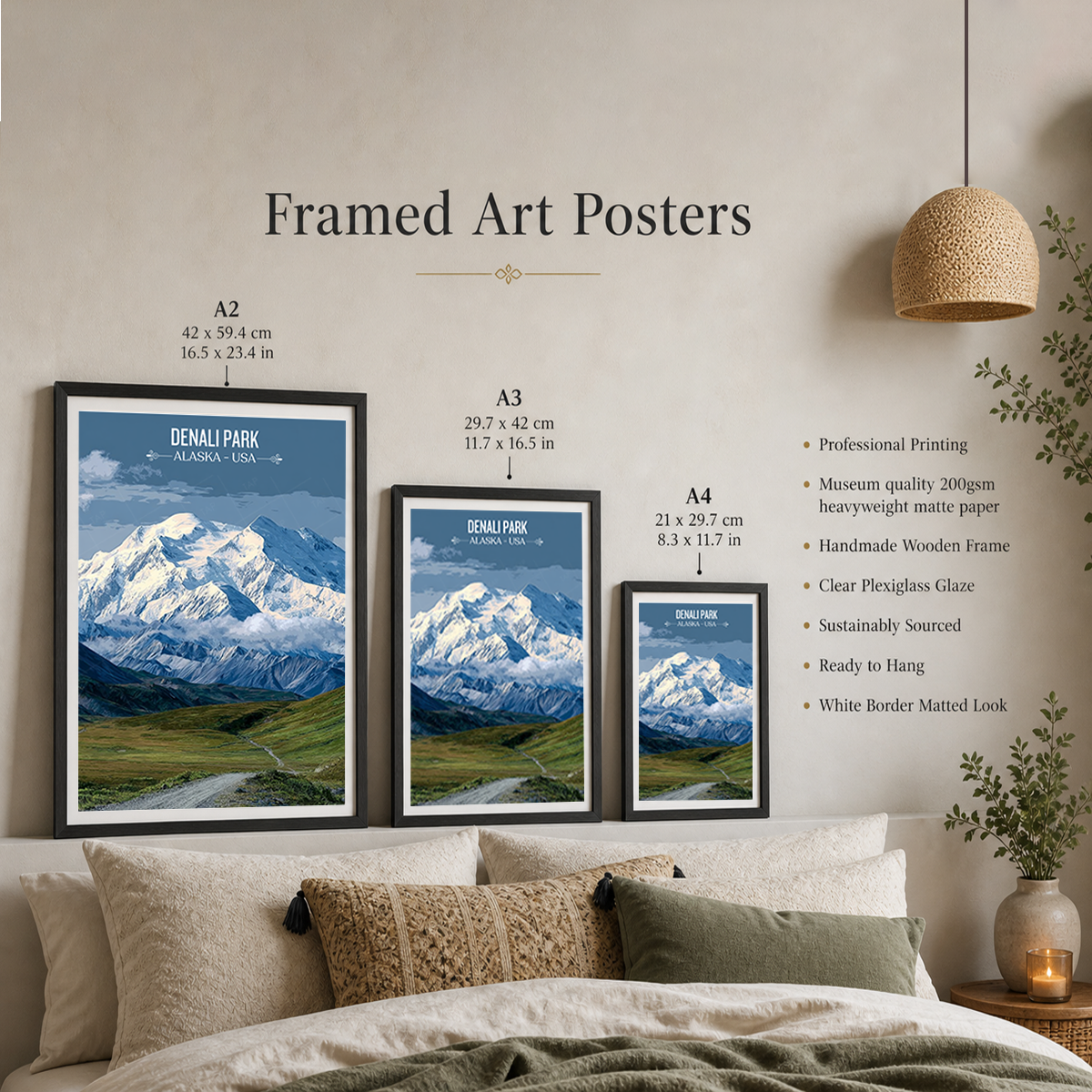 Denali Park - Alaska - Travel Poster Print Modern Style Wall Art