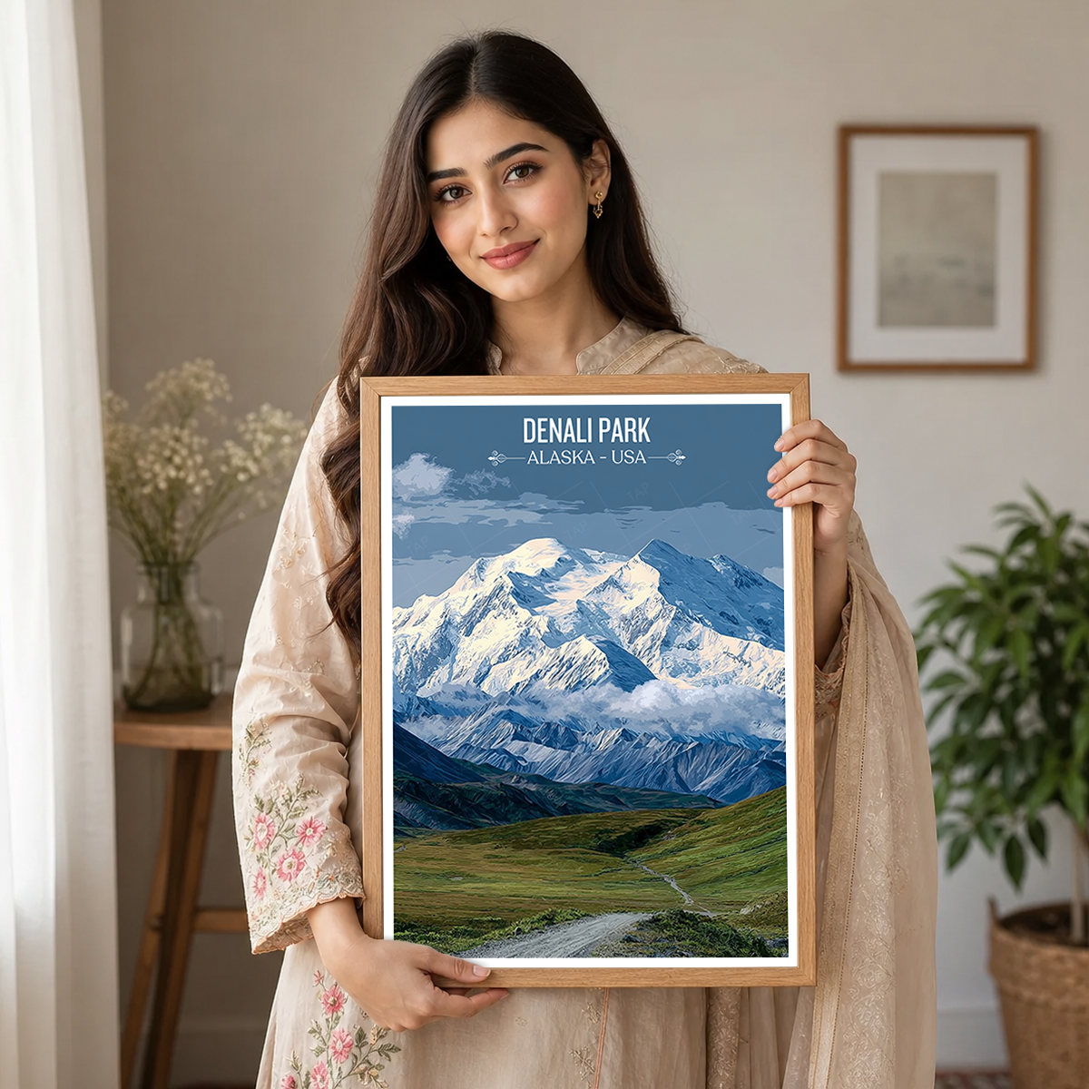 Denali Park - Alaska - Travel Poster Print Modern Style Wall Art