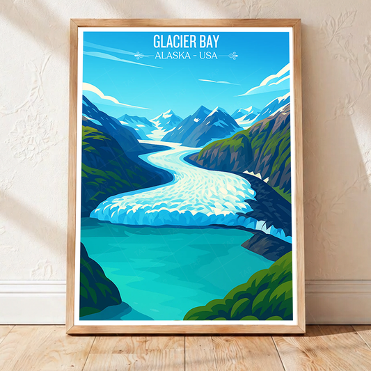 Glacier Bay - Alaska - Travel Poster Print Modern Style Wall Art - Art Print - Travel Art Poster