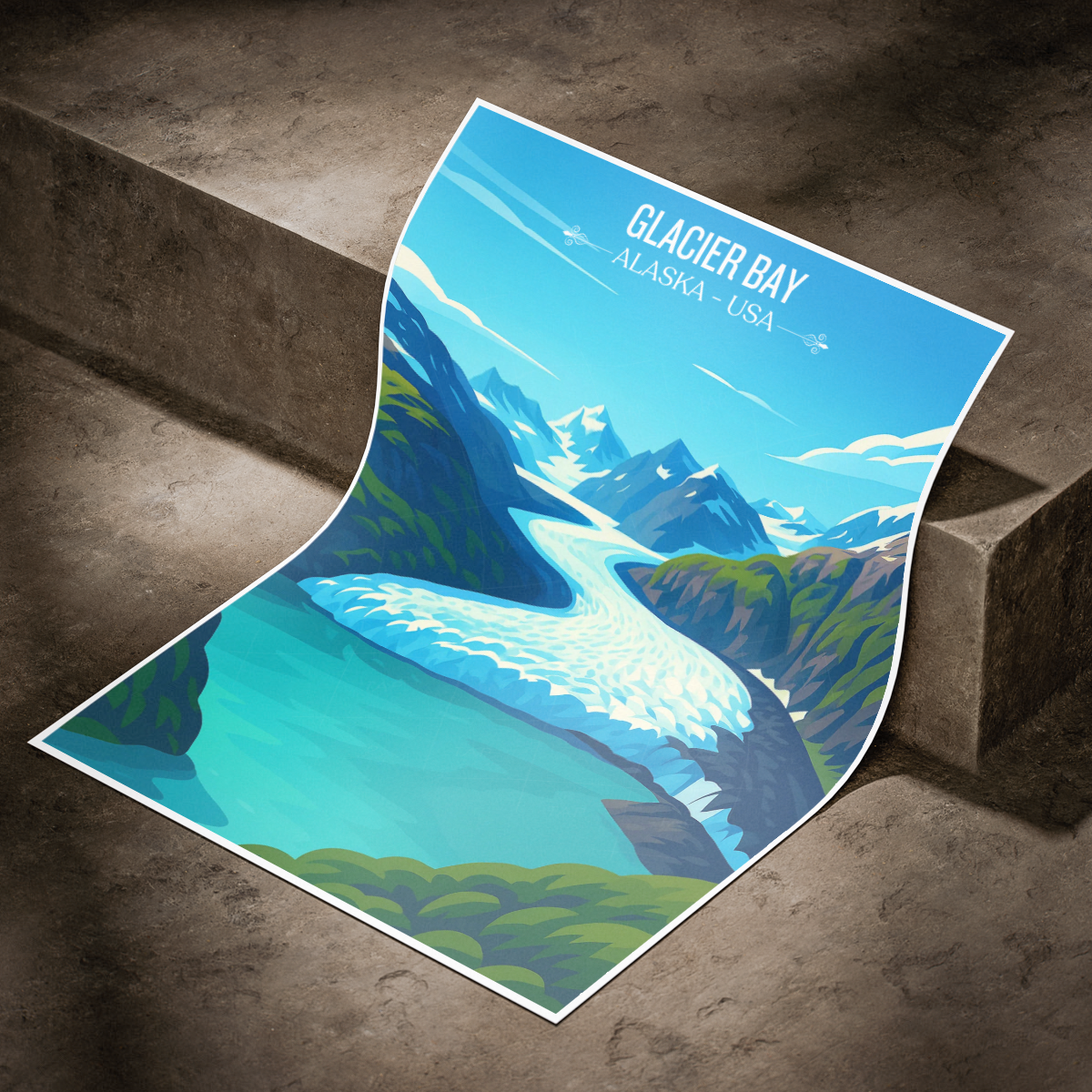 Glacier Bay - Alaska - Travel Poster Print Modern Style Wall Art