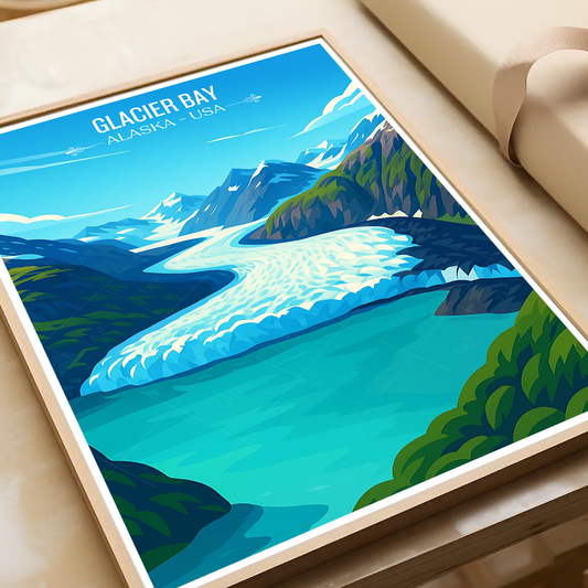 Glacier Bay - Alaska - Travel Poster Print Modern Style Wall Art - Art Print - Travel Art Poster