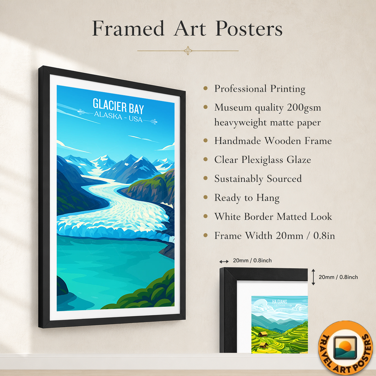 Glacier Bay - Alaska - Travel Poster Print Modern Style Wall Art