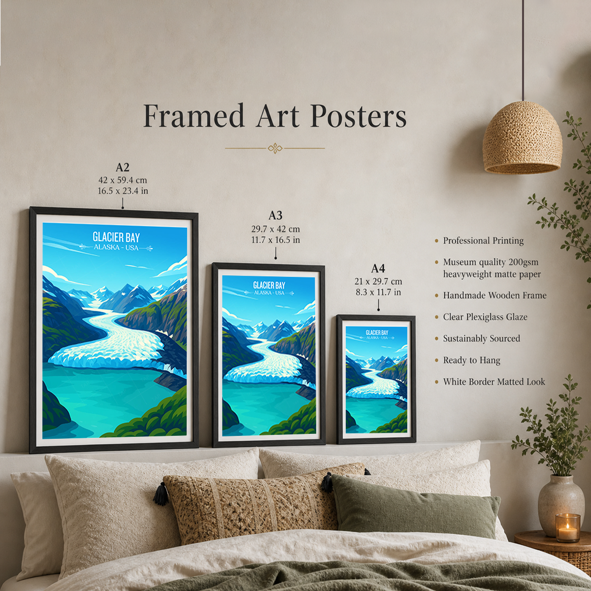Glacier Bay - Alaska - Travel Poster Print Modern Style Wall Art