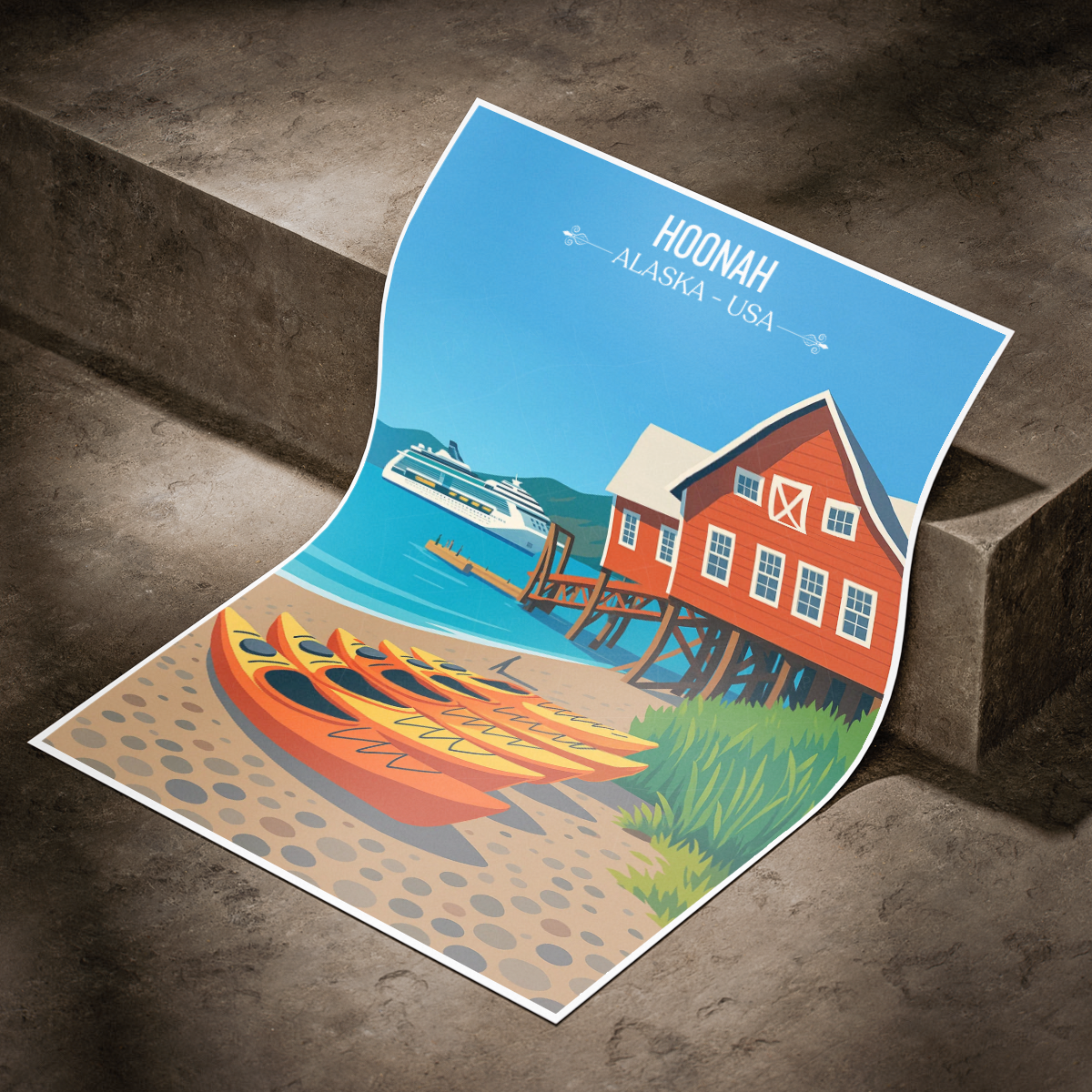 Hoonah - Alaska - Travel Poster Print Modern Style Wall Art