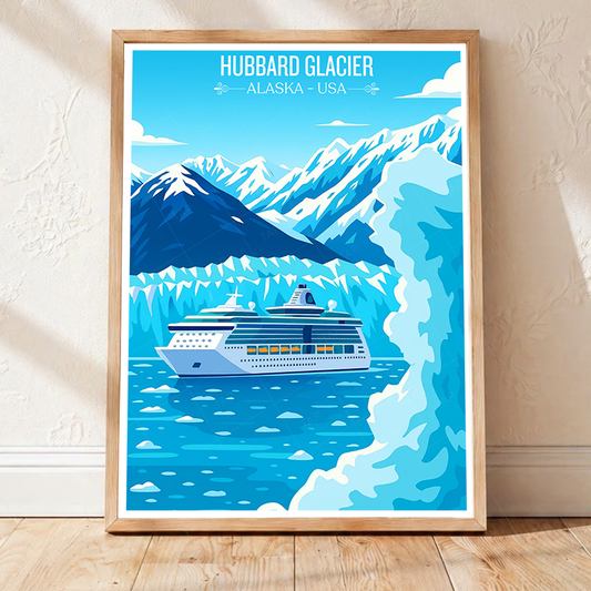 Hubbard Glacier - Alaska - Travel Poster Print Modern Style Wall Art - Art Print - Travel Art Poster