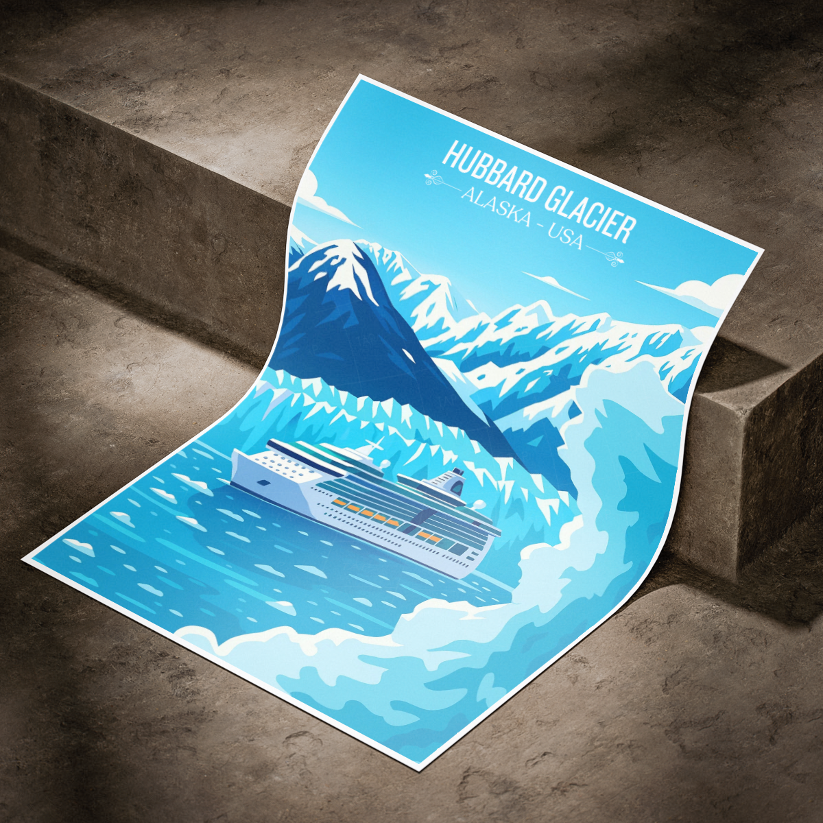 Hubbard Glacier - Alaska - Travel Poster Print Modern Style Wall Art