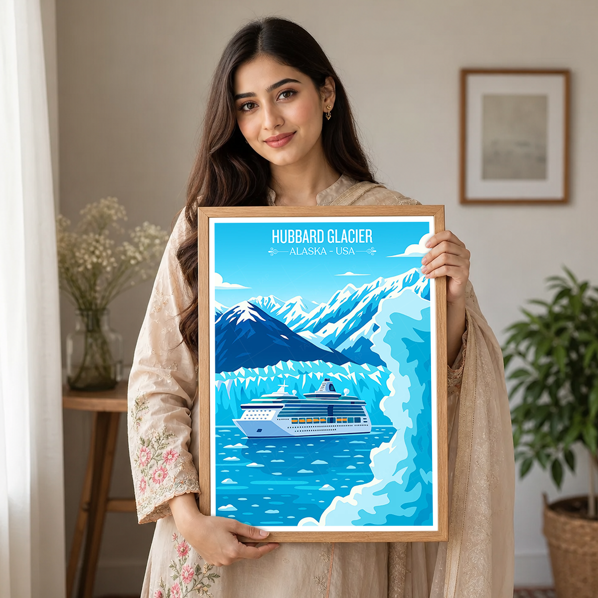 Hubbard Glacier - Alaska - Travel Poster Print Modern Style Wall Art