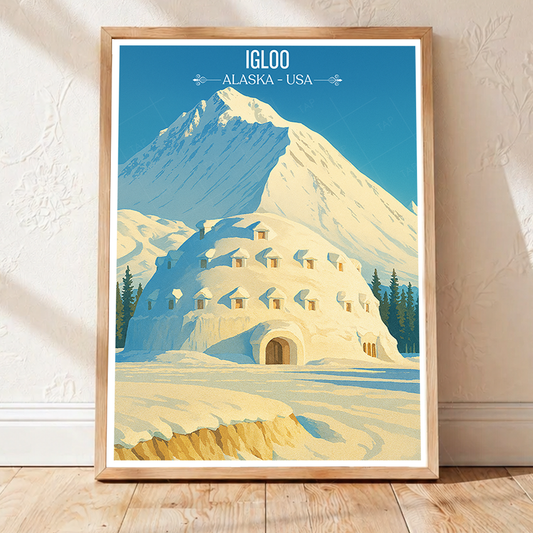 Igloo - Alaska - Travel Poster Print Modern Style Wall Art - Art Print - Travel Art Poster
