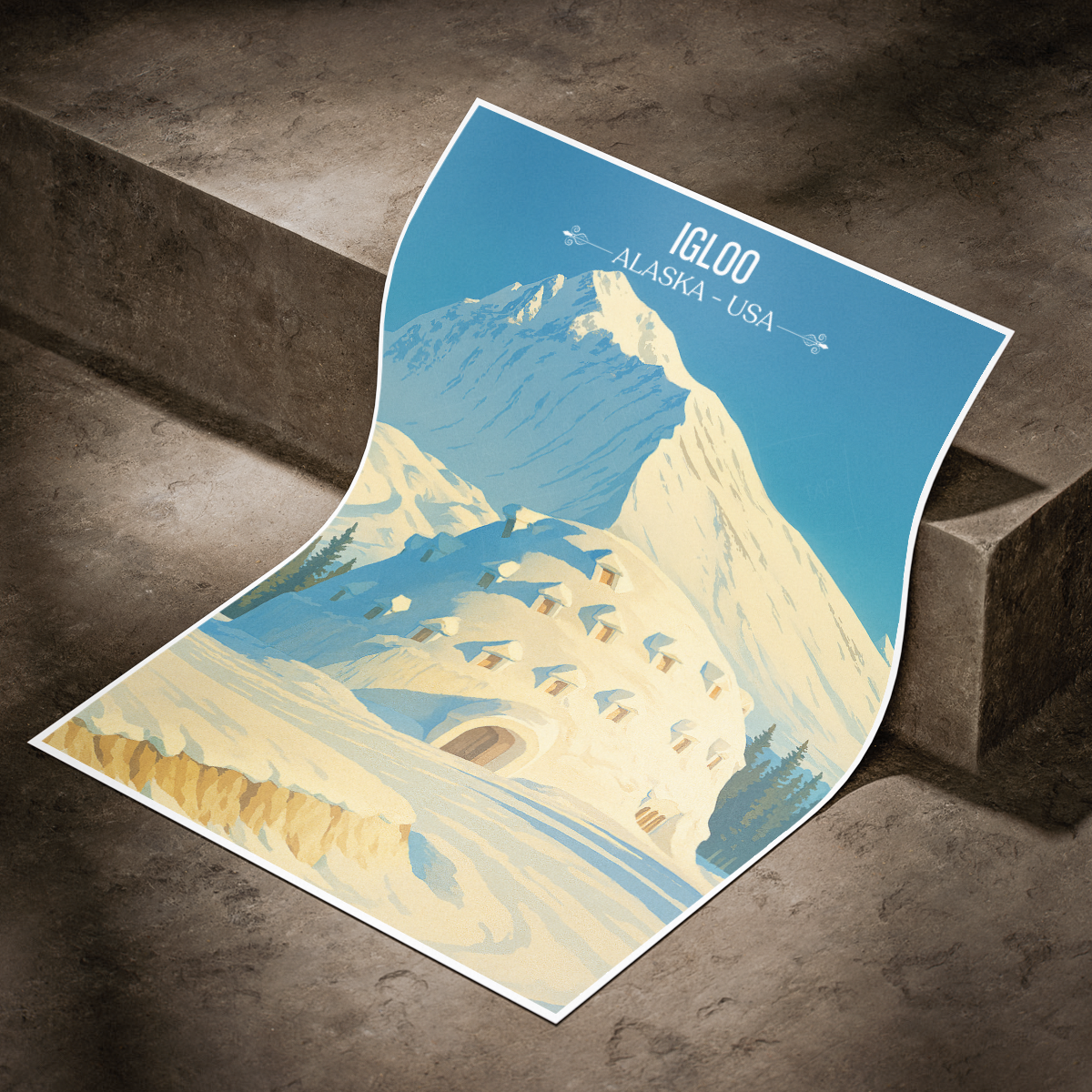 Igloo - Alaska - Travel Poster Print Modern Style Wall Art