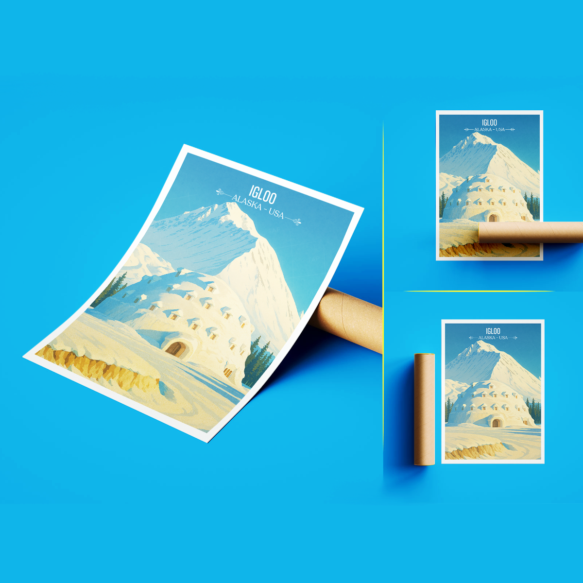 Igloo - Alaska - Travel Poster Print Modern Style Wall Art