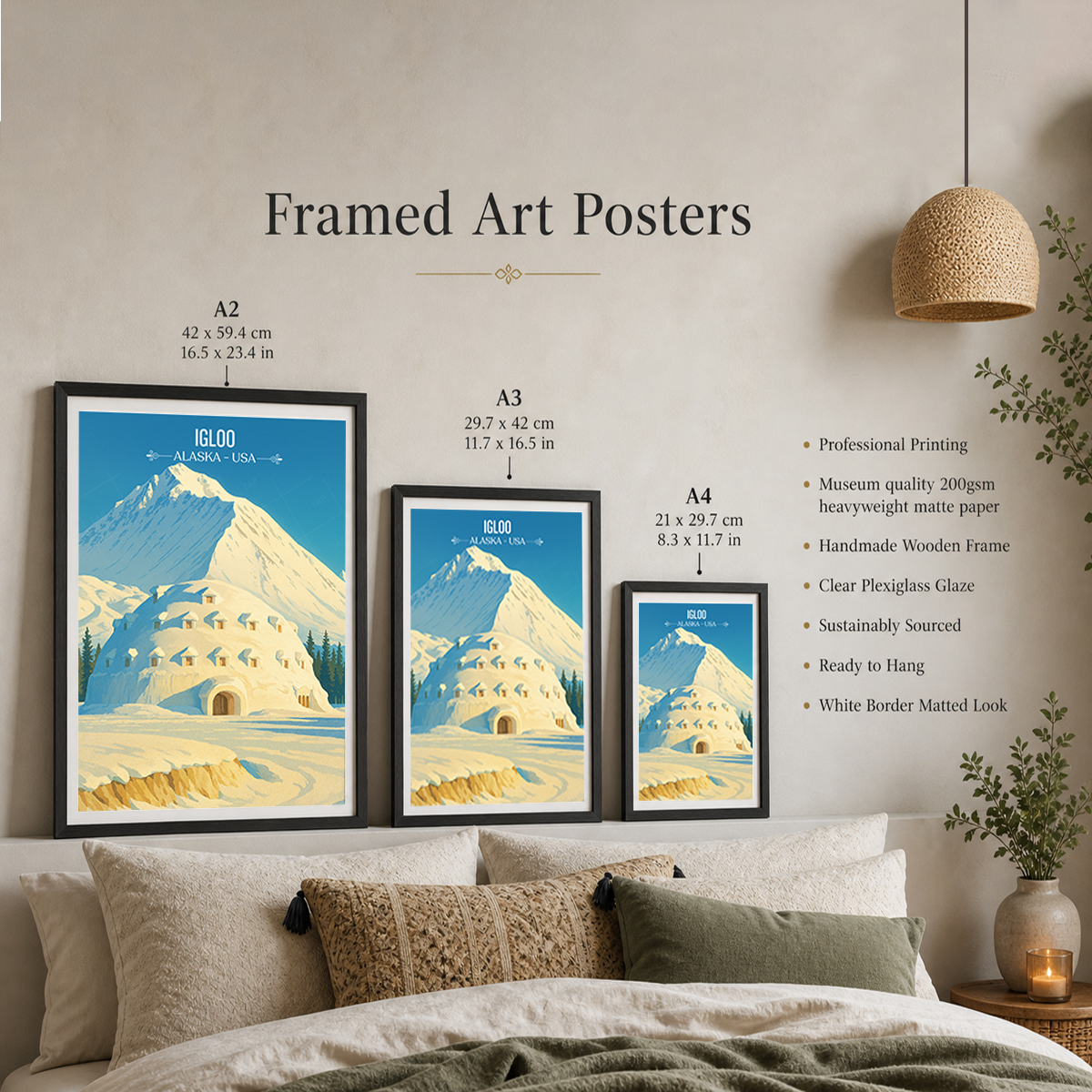 Igloo - Alaska - Travel Poster Print Modern Style Wall Art
