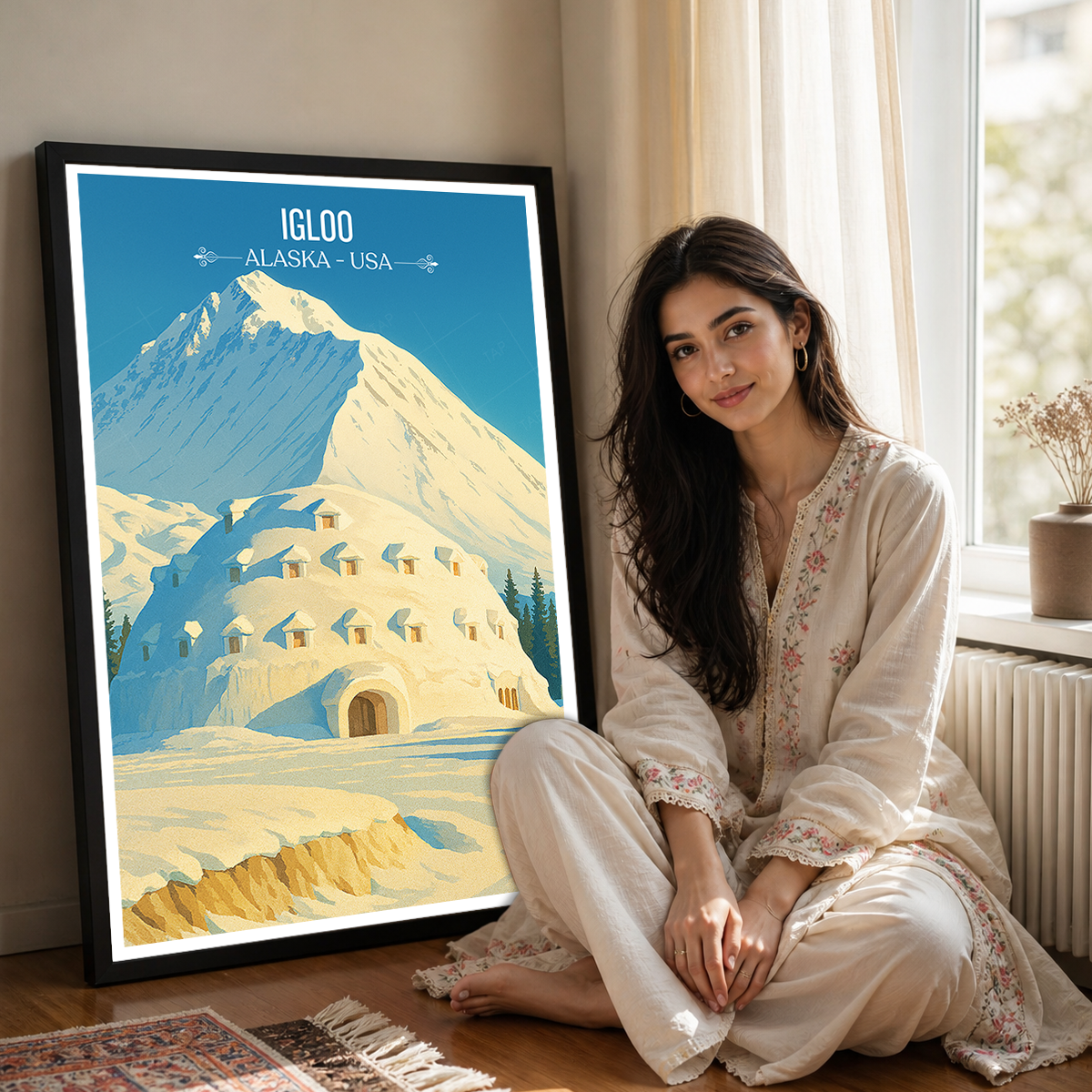 Igloo - Alaska - Travel Poster Print Modern Style Wall Art