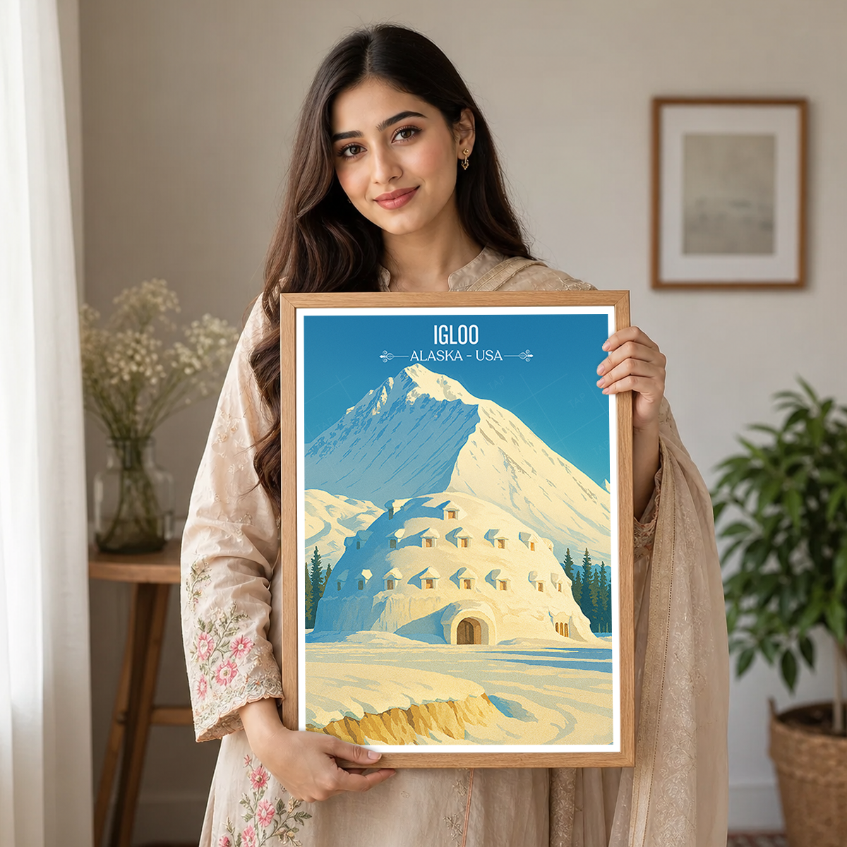Igloo - Alaska - Travel Poster Print Modern Style Wall Art