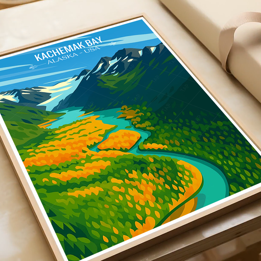 Kachemak Bay - Alaska - Travel Poster Print Modern Style Wall Art - Art Print - Travel Art Poster