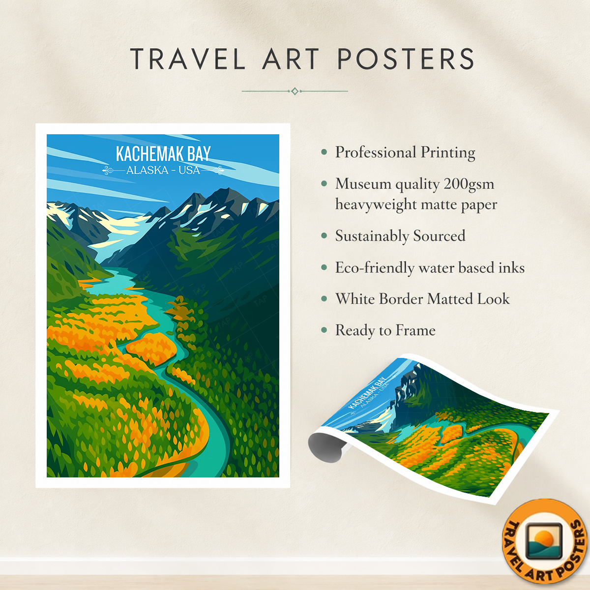 Kachemak Bay - Alaska - Travel Poster Print Modern Style Wall Art