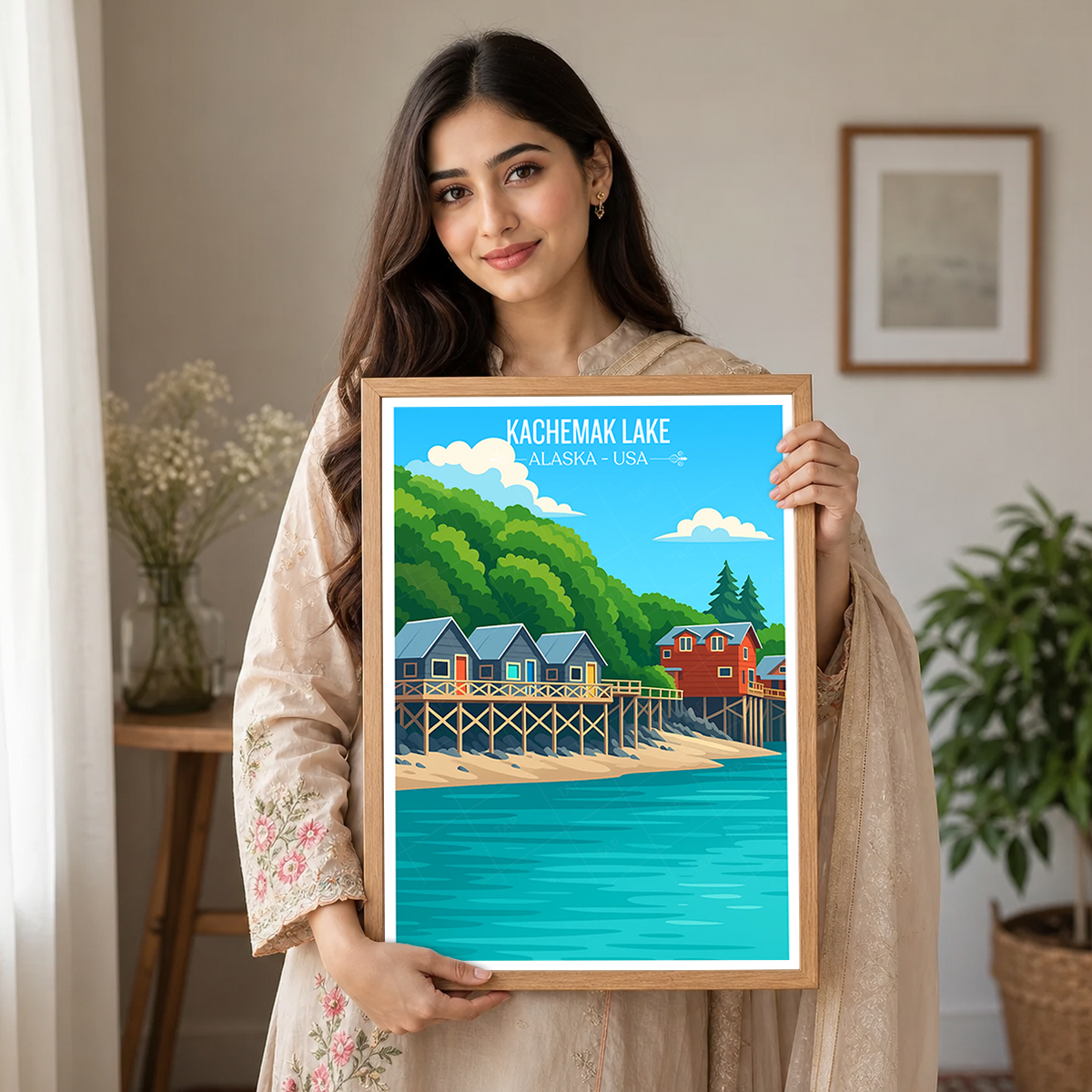 Kachemak Lake - Alaska - Travel Poster Print Modern Style Wall Art