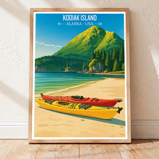 Kodiak Island - Alaska - Travel Poster Print Modern Style Wall Art - Art Print - Travel Art Poster