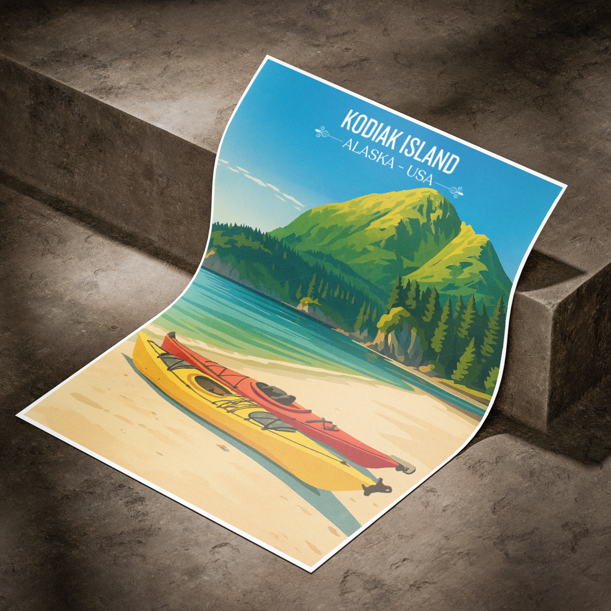 Kodiak Island - Alaska - Travel Poster Print Modern Style Wall Art