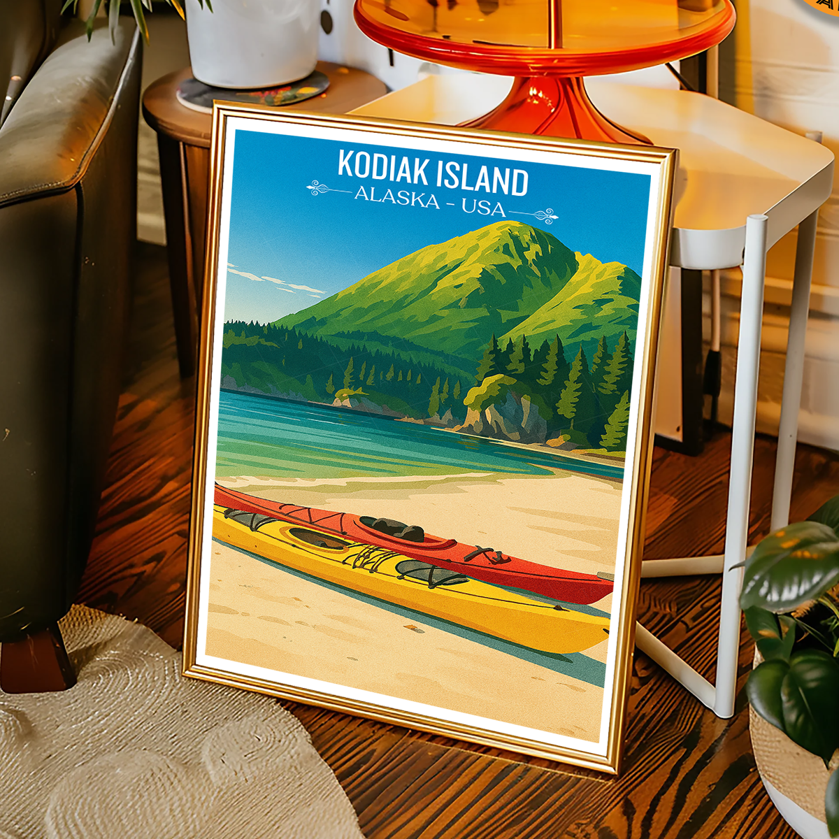 Kodiak Island - Alaska - Travel Poster Print Modern Style Wall Art