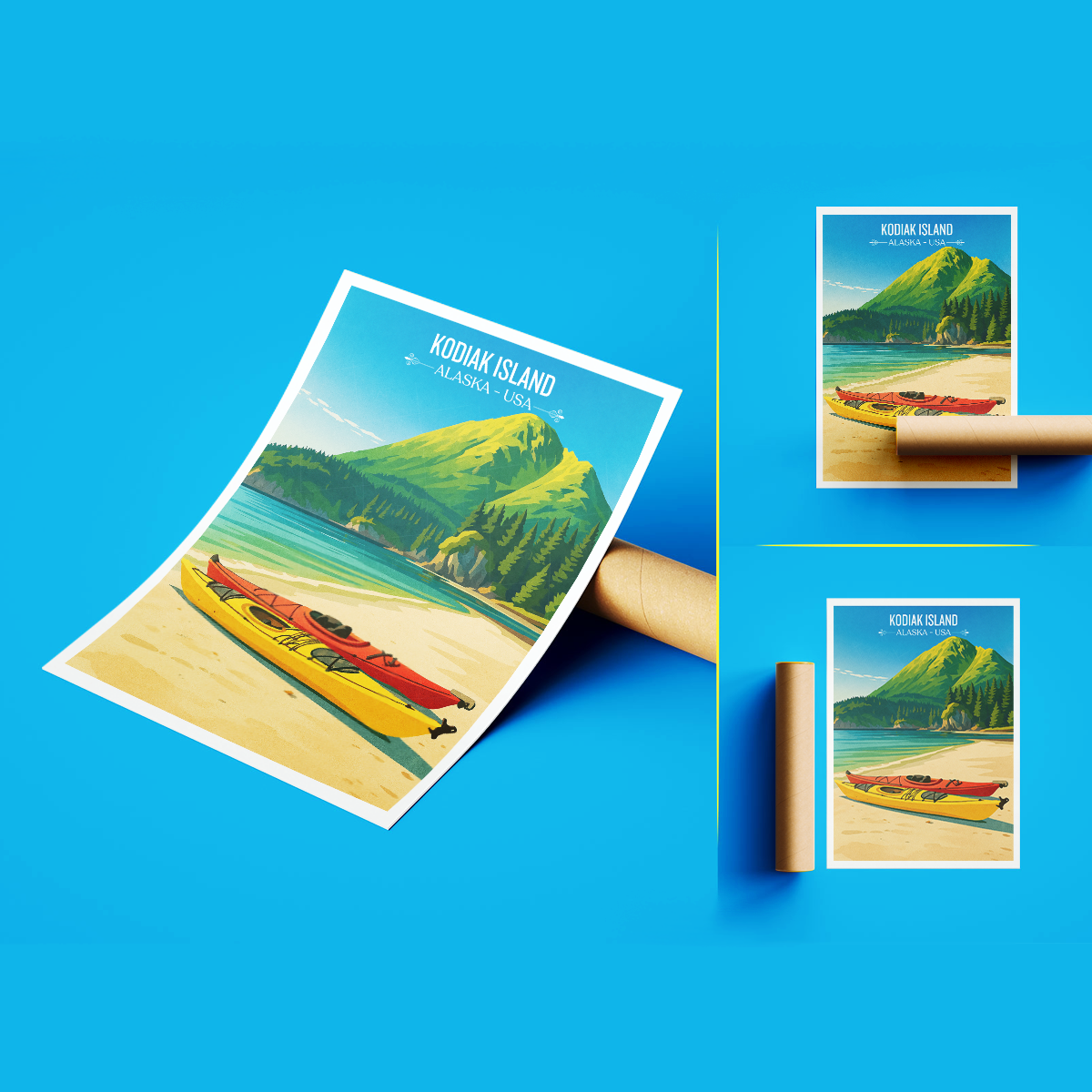 Kodiak Island - Alaska - Travel Poster Print Modern Style Wall Art