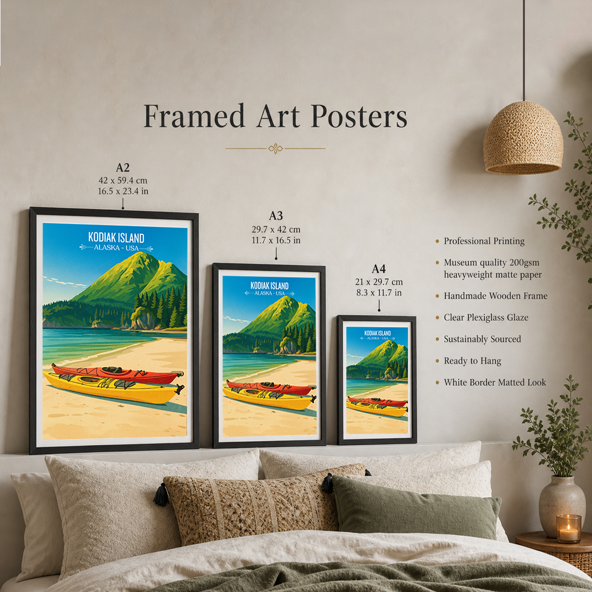 Kodiak Island - Alaska - Travel Poster Print Modern Style Wall Art