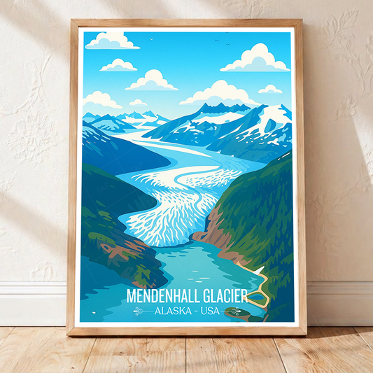 Mendenhall Glacier - Alaska - Travel Poster Print Modern Style Wall Art - Art Print - Travel Art Poster