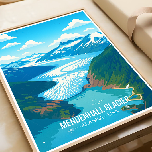 Mendenhall Glacier - Alaska - Travel Poster Print Modern Style Wall Art - Art Print - Travel Art Poster