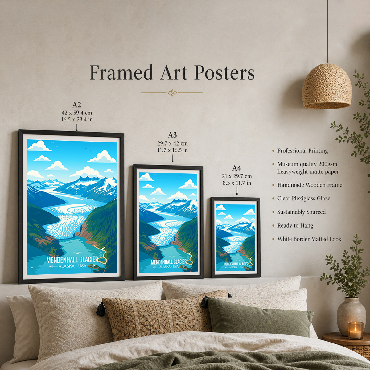 Mendenhall Glacier - Alaska - Travel Poster Print Modern Style Wall Art