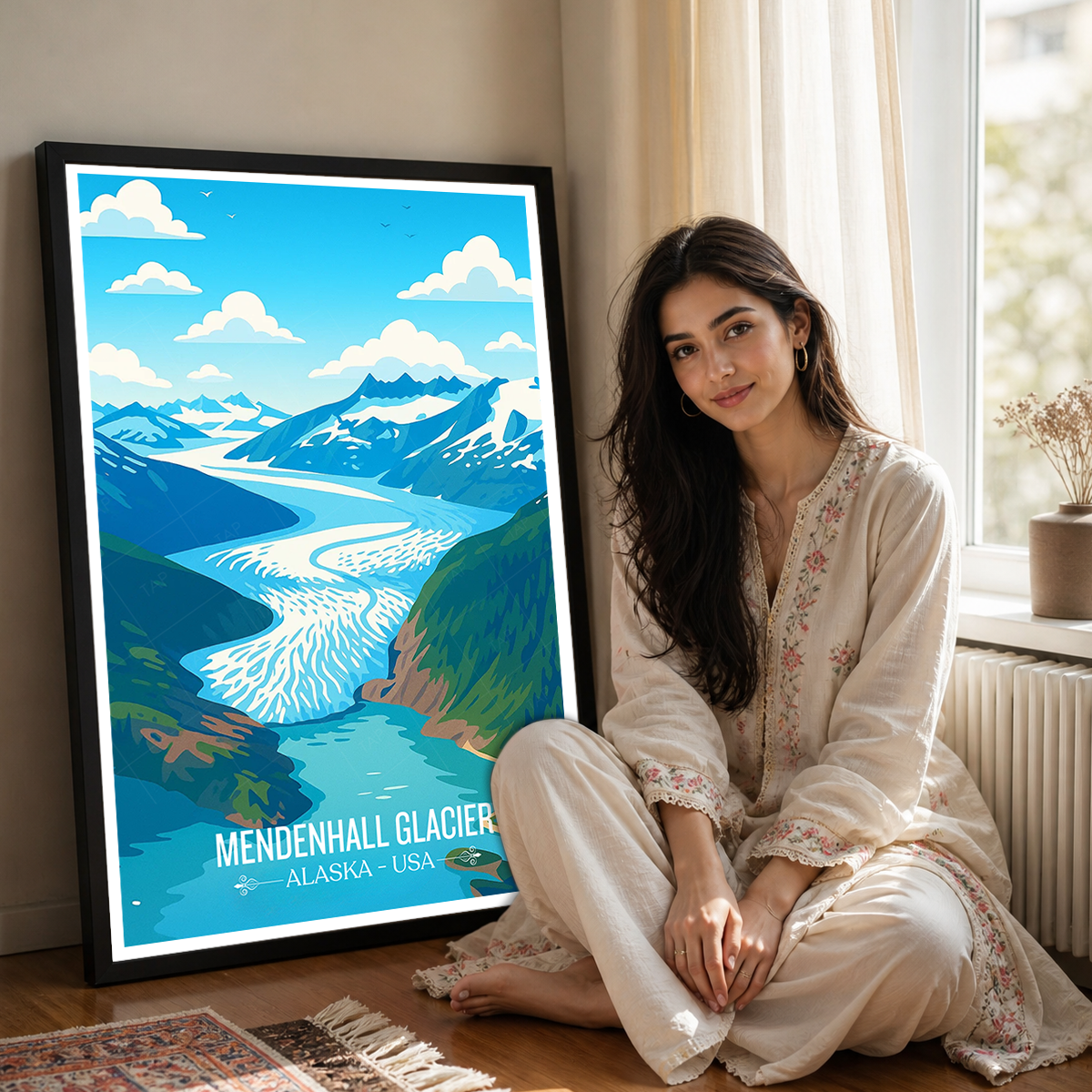 Mendenhall Glacier - Alaska - Travel Poster Print Modern Style Wall Art