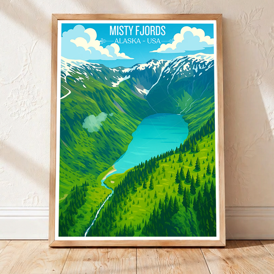 Misty Fjords - Alaska - Travel Poster Print Modern Style Wall Art - Art Print - Travel Art Poster
