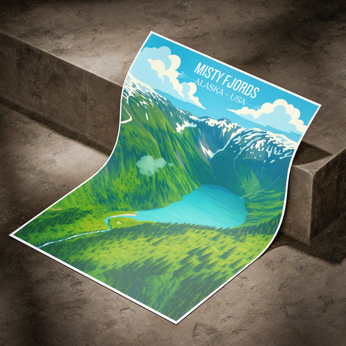 Misty Fjords - Alaska - Travel Poster Print Modern Style Wall Art
