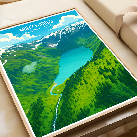Misty Fjords - Alaska - Travel Poster Print Modern Style Wall Art - Art Print - Travel Art Poster
