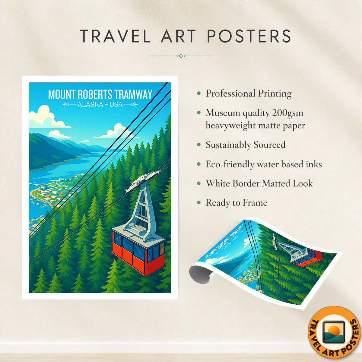 Mount Roberts Tramway - Alaska - Travel Poster Print Modern Style Wall Art